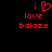 Red pixelated text and symbols on black background: 'i' with heart symbol, 'love', and 'balaazs' in two side-by-side views.