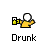 Pixel art icon of a yellow-shirted figure holding a bottle, with text labels below showing spelling variations like Drunk and Wasted.