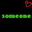 Red pixelated heart symbol above green text reading 'someone someone' on black background.