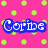 Pixelated of six with pink and green polka dots, displaying text fragments 'Corine', 'Jasob', 'Forever', 'And' in blue and cyan fonts, and a blue plus sign on a pink dot background