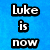Static blue background with black-outlined white text displaying 'Luke is now Morto' on the left, 'II' and 'Di' in the center, and 'Tipo' and 'Amore' on the right.