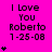 Bright pink background displays repeated text "I Love You Roberto 1-25-08" with varying star counts below each instance, transitioning from one to five stars across observations.