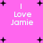Pink background with black plus signs and white text reading "I Love Jamie" in four quadrants.