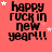 Red background with black text reading 'happy fuck in new year!!!' and scattered white stars, arranged in a of repeated identical units