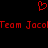 Red pixelated text and heart symbol on black background, with repeated 'Team Jaco' variations.