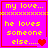 Pixelated pink background with yellow text reading 'my love... he loves someone else...' and red heart symbols in four