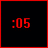 Red digital clock display showing ':05' on black background with red border, pixelated style.