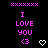 Pixelated text and symbols on black background with pink and white elements arranged in a pattern