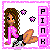 Pixelated image of a mermaid with long brown hair wearing a pink top and orange tail, surrounded by pink stars and a pink border with vertical text.