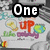 Pixelated image with 'One' in white text on black background top-left, 'UP' in red below it, and 'Direction' in white text on black background bottom-right.