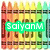 four showing a rainbow-colored crayon background with text overlays changing across the top two