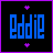 Animated pixel art icon with blue text and purple stars on black background, transitioning from 'eddie' to 'i love you.'