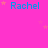 A bright pink background displays multiple instances of the name 'Rachel' in cyan text with small yellow stars scattered around.