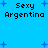 Blue background with four identical pixelated text blocks reading "Sexy Argentina" and scattered blue plus signs.