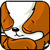 Pixelated orange and white cartoon fox head with closed eyes, black nose, and visible ear details on a transparent background.