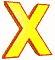 Yellow X-shaped icon with brown outline in three vertical , each showing different animation states