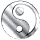 A contact sheet of 18 grayscale animated frames showing a metallic yin-yang symbol rotating through various angles and orientations with subtle shading effects.