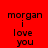 Red background with black text "morgan i love you" arranged in four , each showing different white rectangular overlays on the text