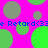Bright pink background with scattered green and gray circles, blue text reading "Retord<33" repeated horizontally.