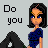 Pixel art contact sheet showing a female character in six frames with text changing across the top and subtle pose adjustments.