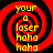 Four identical red and black spiral patterns with yellow text reading 'your a loser hoho hoho' arranged in a on a black background