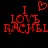 Red pixelated text on black background reads "I ❤️ LOVE RACHEL" with a heart symbol replacing the word 'love' above.
