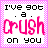 A 5x4 contact sheet of animated frames showing a pink and white pixel art icon with the text "I've got a crush on you" in various animation states, including heart symbols and underline effects.