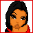 Pixel art of a woman with dark hair and red top in multiple poses, including closed eyes and side view, with black text reading 'I should have cheated' on red background