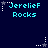 Pixelated text 'JereliefF Rocks' in cyan on dark blue background with white and gray star icons in various positions.
