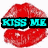 Red lips with cyan text overlays on a white background, two versions showing different expressions and text.