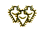 Animated heart-shaped icon with yellow spiky border, three faces showing closed eyes and a smile in first frame, then opening one eye each frame until all open.