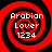 Four identical red and black spiral patterns with white text reading "Arabian Lover 1234" arranged in a on a black background