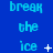 Blue background with repeated light blue text "break the ice break" and small white star-like symbols in a pattern