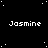 Black background with white pixelated stars and repeated "Jasmine" text in white pixelated font across three , with a gray rectangle in the bottom-right corner