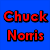 Blue background with red text 'Chuck Norris' and two pixelated images of a man in black sleeveless shirt, one upper right, one lower left.