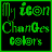 14 identical square icons displaying 'My icon Changes colors' text in various bright hues against black backgrounds, with the first showing green, cyan, teal, and turquoise variations