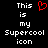 Black background with white pixelated text reading 'This is my Supерcool icon' and a red heart symbol replacing the letter O in 'Supерcool'.