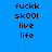 Pixelated text 'fuckk', 'sk00l', 'live', and 'life' arranged in a on blue background with pink highlight rectangles