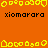 Pixelated orange background with yellow border shapes and repeated black text 'xiomarara' across multiple