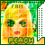 Pixelated image of a blonde woman with green sunglasses, red lips, and text reading FAM above her head and PEACH below, set against a green background.