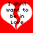 Red background with two white heart shapes, each containing black text reading "I dont want to be in Love" and a red diagonal line through the hearts.