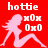 A 48x48 pixel animated buddy icon split into two vertical sections: red on the left with a pink silhouette of a woman in high heels and white text, green on the right with bright green stylized text on dark green background.