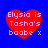 Four identical red heart-shaped icons with white text on a blue background, each displaying "Elysia is Tasha's baabe x".