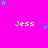 A bright pink background with multiple instances of the name "Jess" in white pixelated text, surrounded by scattered cyan and purple stars.