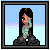 Pixel art contact sheet showing a cartoon character in a framed image alongside handwritten text phrases on a white background with gray transparency areas.