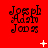 Red background with repeating black text 'Joseph Adam John' in three , animated white symbols appear and disappear across frames