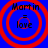 Four identical circular icons with red concentric rings on blue background, each displaying "Martin = love" text in black pixelated font.
