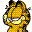 Pixelated yellow and orange cartoon cat with black ears, white mouth area, and greenish-brown accents on a transparent background.