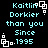 Pixelated cyan text on black background reads "Kaitlin Dorkier than you Since 1995" with white square-and-dot patterns at corners.
