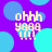 Pixelated text 'ohhh yaaa' with four exclamation marks on a purple background with blue and cyan circles.
